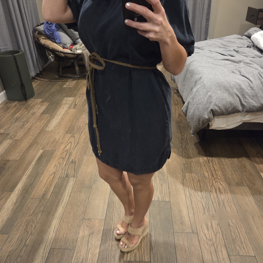 Navy Dress With Tan Tie Belt